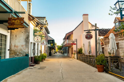 market street in st. augustine with many small businesses