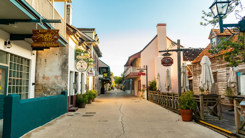 market street in st. augustine with many small businesses