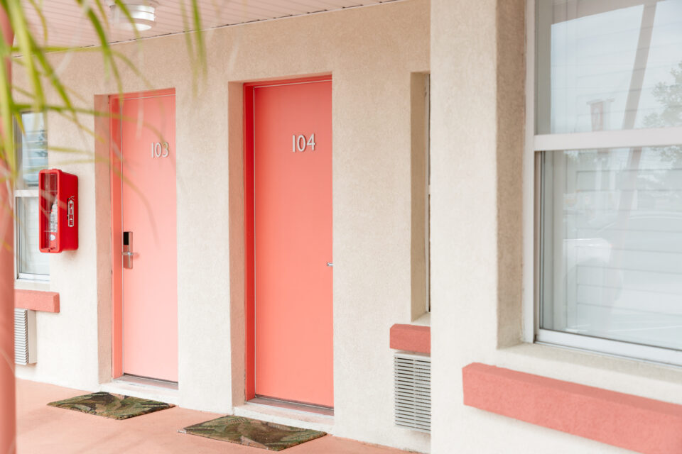 exterior room doors at family friendly hotel The Local - St. Augustine